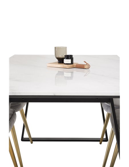 Matgrupp Estelle med Velvet Deluxe matstolar, 140 × 90 cm