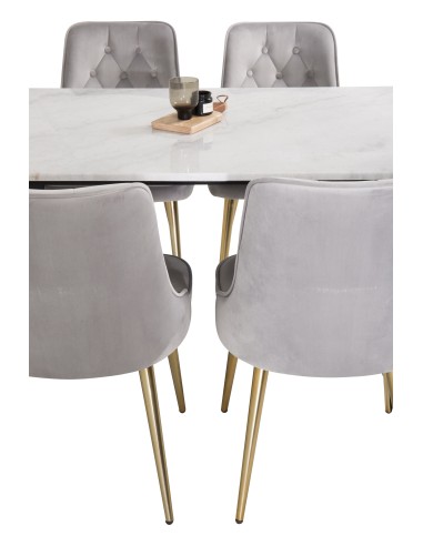 Matgrupp Estelle med Velvet Deluxe matstolar, 140 × 90 cm