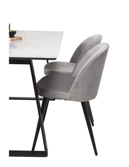 Matgrupp Estelle med Velvet matstolar, 140 × 90 cm