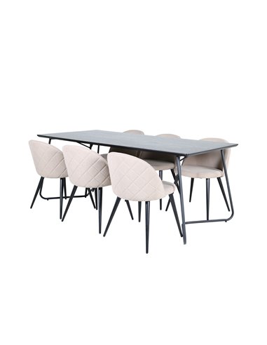 Matgrupp Petra med Velvet matstolar, 190 × 90 cm