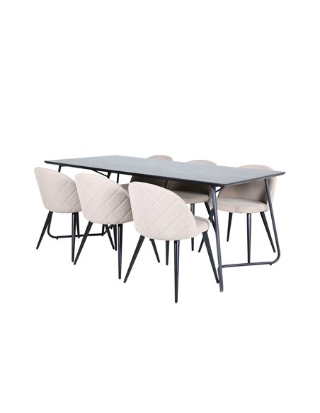 Matgrupp Petra med Velvet matstolar, 190 × 90 cm