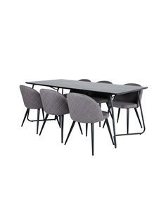 Matgrupp Petra med Velvet matstolar, 190 × 90 cm