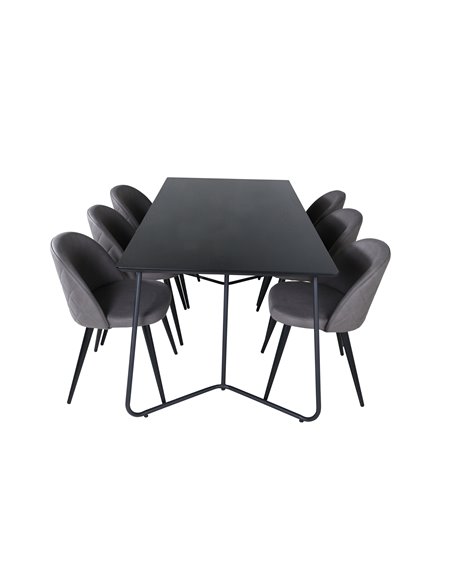 Matgrupp Petra med Velvet matstolar, 190 × 90 cm