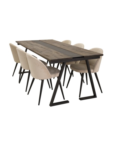Matgrupp Jakarta med Velvet matstolar, 200 × 90 cm