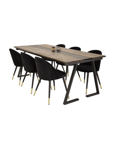 Matgrupp Jakarta med Velvet matstolar, 200 × 90 cm