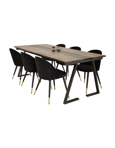 Matgrupp Jakarta med Velvet matstolar, 200 × 90 cm