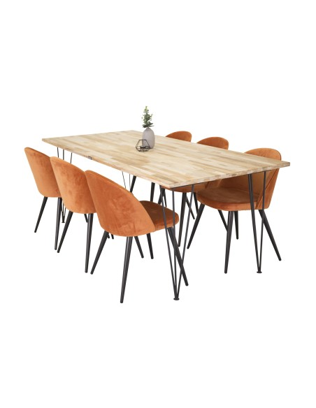 Matgrupp Bali med Velvet matstolar, 200 × 90 cm