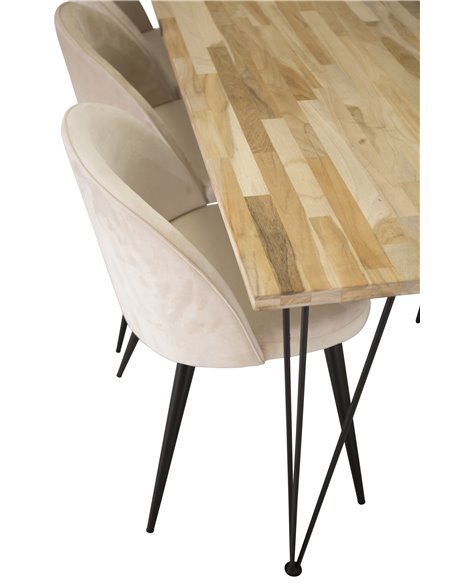 Matgrupp Bali med Velvet matstolar, 200 × 90 cm