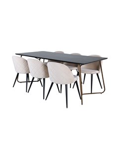 Matgrupp Petra med Velvet matstolar, 190 × 90 cm
