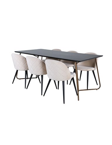 Matgrupp Petra med Velvet matstolar, 190 × 90 cm