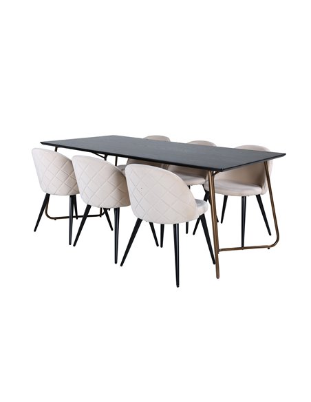 Matgrupp Petra med Velvet matstolar, 190 × 90 cm