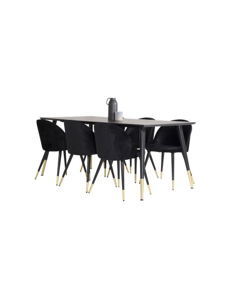 Matgrupp Dipp med Velvet matstolar, 180 × 90 cm