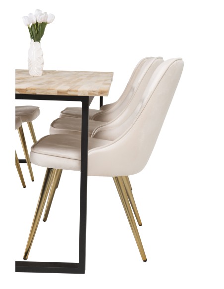 Matgrupp Cirebon med Velvet Deluxe matstolar, 200 × 90 cm