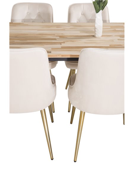 Matgrupp Cirebon med Velvet Deluxe matstolar, 200 × 90 cm