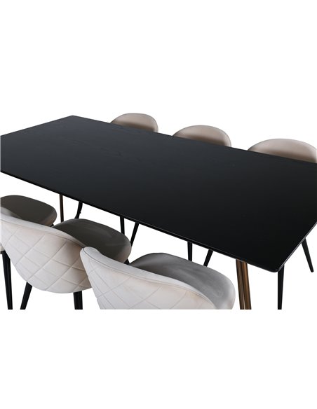 Matgrupp Petra med Velvet matstolar, 190 × 90 cm