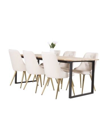 Matgrupp Cirebon med Velvet Deluxe matstolar, 200 × 90 cm