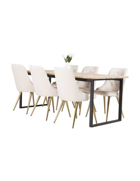 Matgrupp Cirebon med Velvet Deluxe matstolar, 200 × 90 cm