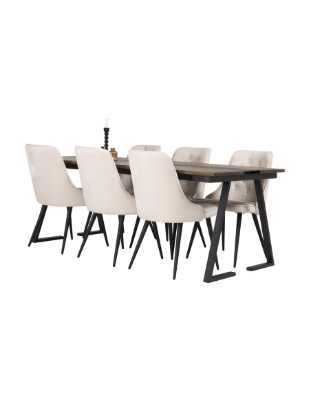 Matgrupp Jakarta med Velvet Deluxe matstolar, 200 × 90 cm