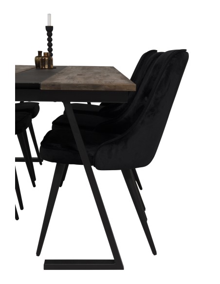 Matgrupp Jakarta med Velvet Deluxe matstolar, 200 × 90 cm