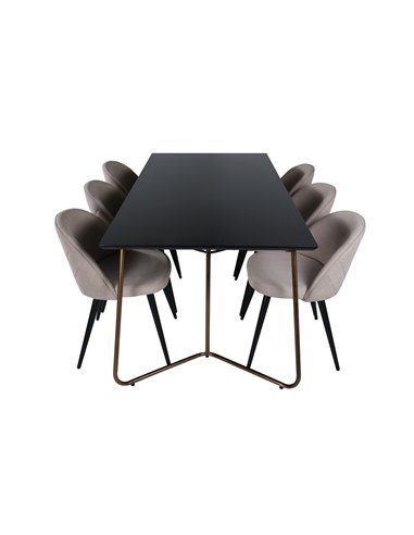 Matgrupp Petra med Velvet matstolar, 190 × 90 cm