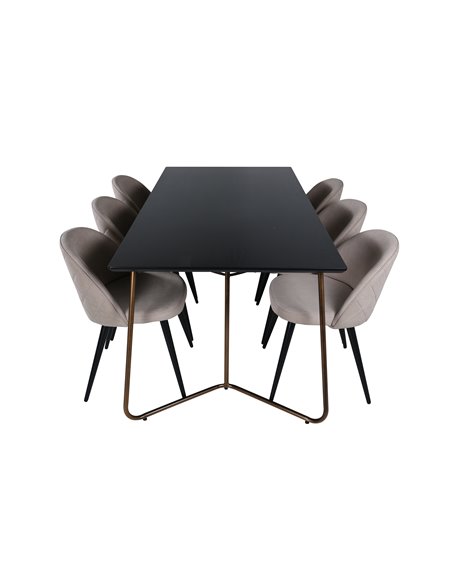Matgrupp Petra med Velvet matstolar, 190 × 90 cm