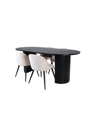Matgrupp Bianca med Velvet matstolar, 200 × 90 cm