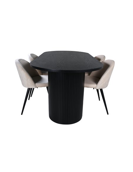 Matgrupp Bianca med Velvet matstolar, 200 × 90 cm