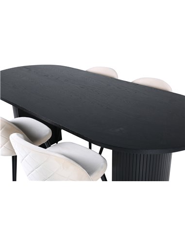 Matgrupp Bianca med Velvet matstolar, 200 × 90 cm