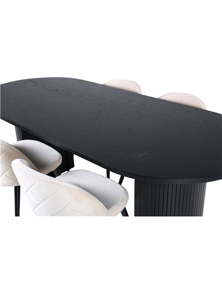 Matgrupp Bianca med Velvet matstolar, 200 × 90 cm