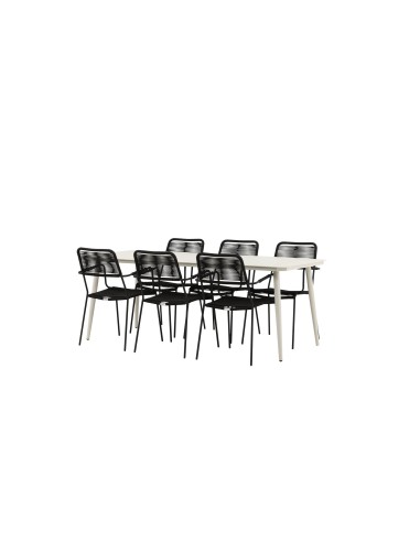 Matgrupp Lina med Lindos matstolar, 200 × 90 cm, Beige/Svart