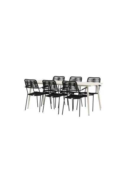 Matgrupp Lina med Lindos matstolar, 200 × 90 cm, Beige/Svart