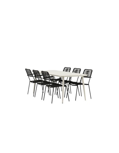 Matgrupp Lina med Lindos matstolar, 200 × 90 cm, Beige/Svart