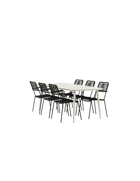 Matgrupp Lina med Lindos matstolar, 200 × 90 cm, Beige/Svart