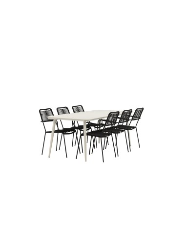 Matgrupp Lina med Lindos matstolar, 200 × 90 cm, Beige/Svart