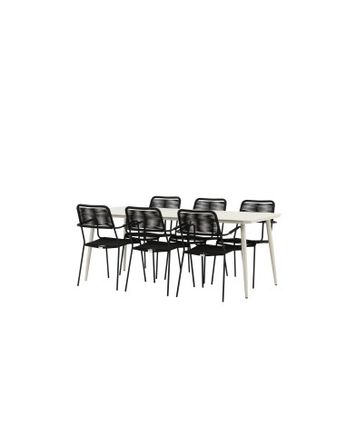 Matgrupp Lina med Lindos matstolar, 200 × 90 cm, Beige/Svart