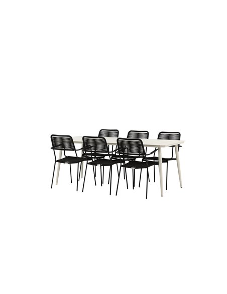Matgrupp Lina med Lindos matstolar, 200 × 90 cm, Beige/Svart