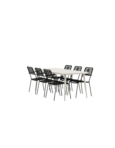 Matgrupp Lina med Lindos matstolar, 200 × 90 cm, Beige/Svart
