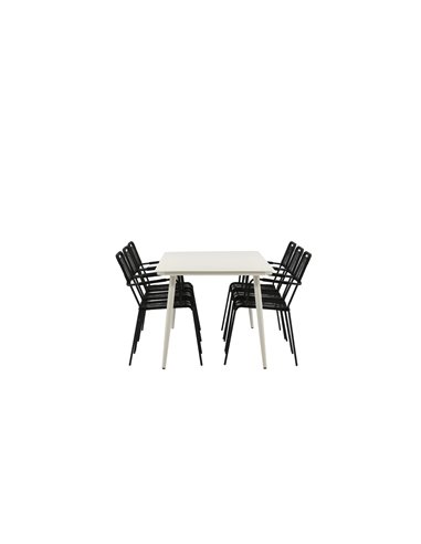 Matgrupp Lina med Lindos matstolar, 200 × 90 cm, Beige/Svart