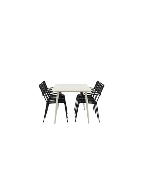 Matgrupp Lina med Lindos matstolar, 200 × 90 cm, Beige/Svart
