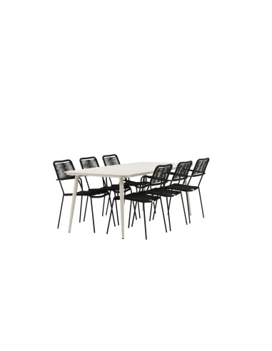 Matgrupp Lina med Lindos matstolar, 200 × 90 cm, Beige/Svart