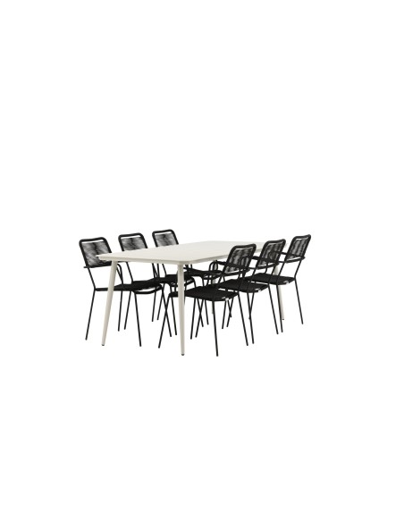 Matgrupp Lina med Lindos matstolar, 200 × 90 cm, Beige/Svart