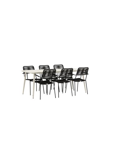 Matgrupp Lina med Lindos matstolar, 200 × 90 cm, Beige/Svart