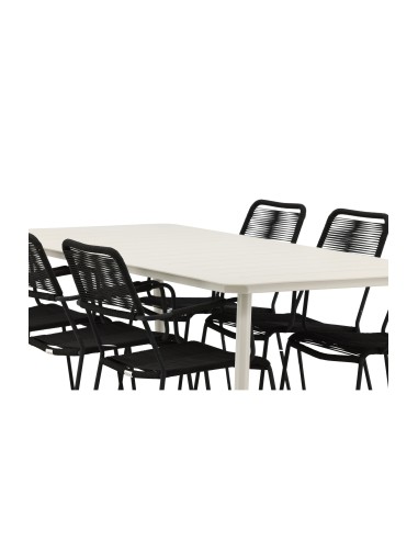 Matgrupp Lina med Lindos matstolar, 200 × 90 cm, Beige/Svart