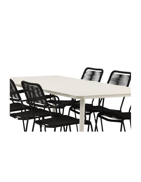 Matgrupp Lina med Lindos matstolar, 200 × 90 cm, Beige/Svart