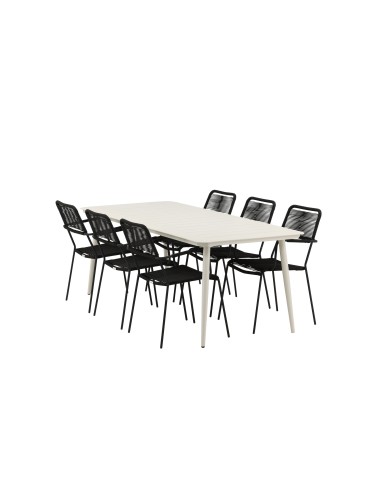 Matgrupp Lina med Lindos matstolar, 200 × 90 cm, Beige/Svart