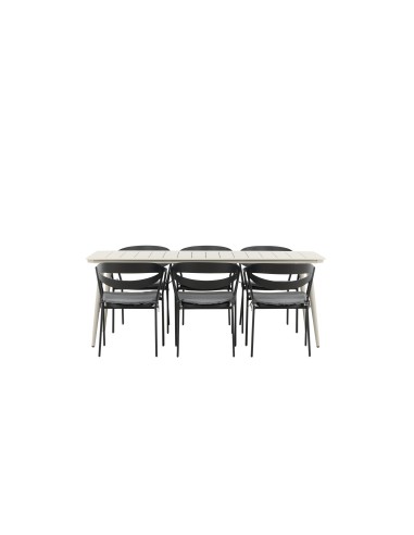 Matgrupp Lina med Slit matstolar, 200 × 90 cm, Beige/Svart/Grå