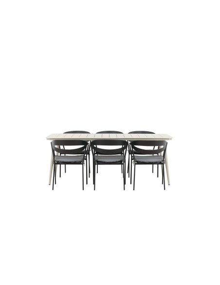Matgrupp Lina med Slit matstolar, 200 × 90 cm, Beige/Svart/Grå