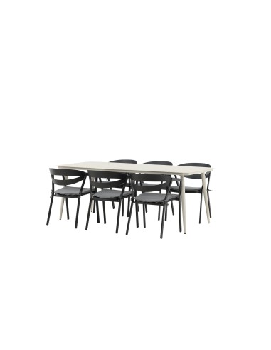 Matgrupp Lina med Slit matstolar, 200 × 90 cm, Beige/Svart/Grå
