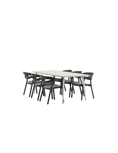 Matgrupp Lina med Slit matstolar, 200 × 90 cm, Beige/Svart/Grå