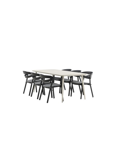 Matgrupp Lina med Slit matstolar, 200 × 90 cm, Beige/Svart/Grå